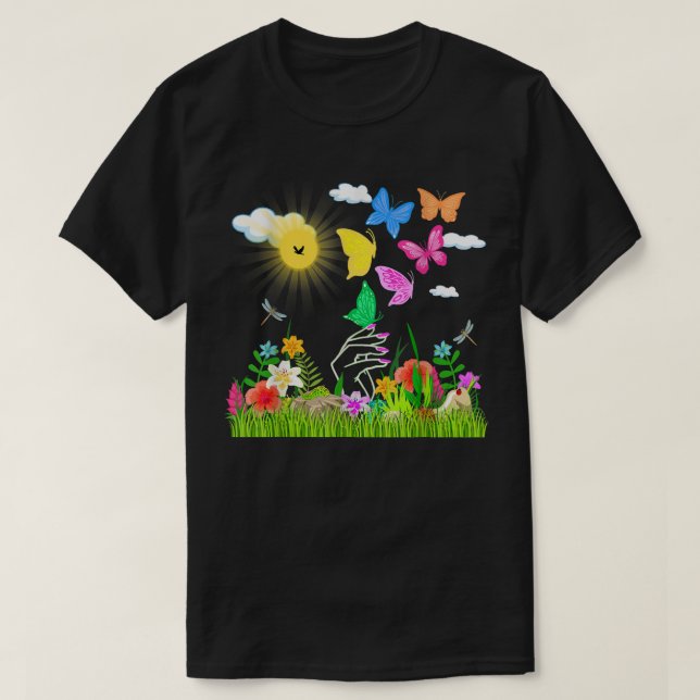 Camiseta Flores de borboleta-tempo-da-primavera, flores nat (Frente do Design)