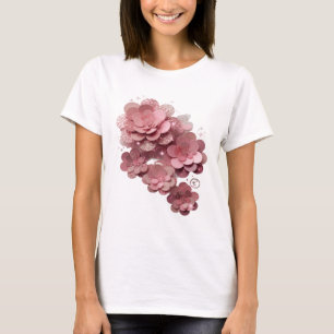 Camiseta Flores de Brilho Rosa Prata Artísticas