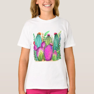 Camiseta Flores de Cactus Bonitas - Coloridas de Desenho