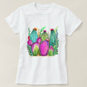 Camiseta Flores de Cactus Bonitas - Desenho
