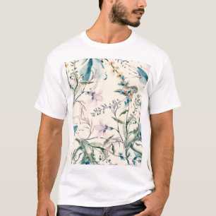 Camiseta Flores de Campo Padrão Sem Costura De Aquarela