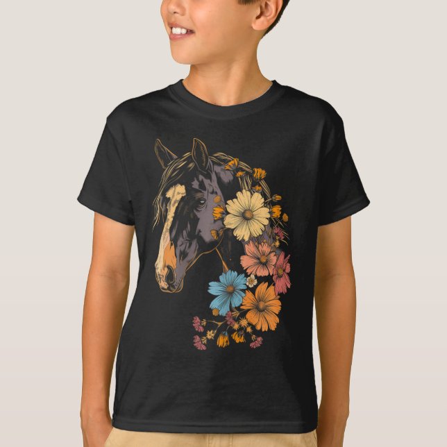 Camiseta Flores de Cavalo, Garota Equestre (Frente)
