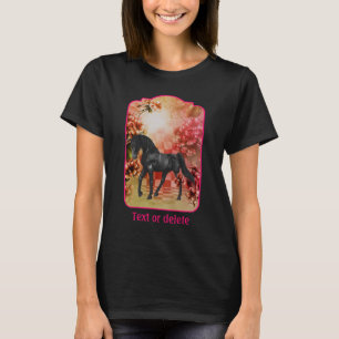 Camiseta Flores de Cavalo Preto Arte de Fantasia Personaliz