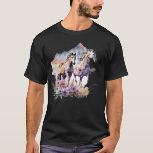 Camiseta Flores de Cavalos Selvagem Mane Boho Vaca do Sul O