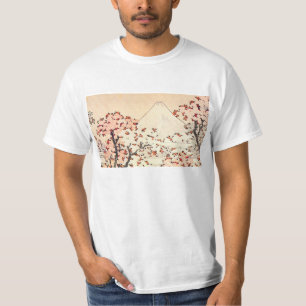 Camiseta Flores de cerejeira de Hokusai Monte Fuji