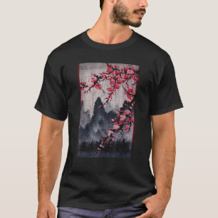 Camiseta Flores de Cerejeira Vintage Xilogravura Japonesa