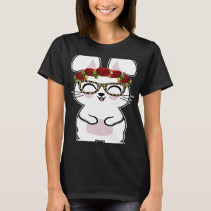 Camiseta Flores de coelhos Óculos de impressão leopardo Fel