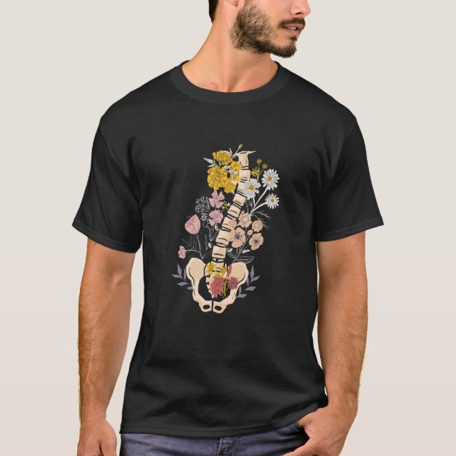 Camiseta Flores de coluna do esqueleto (Frente)