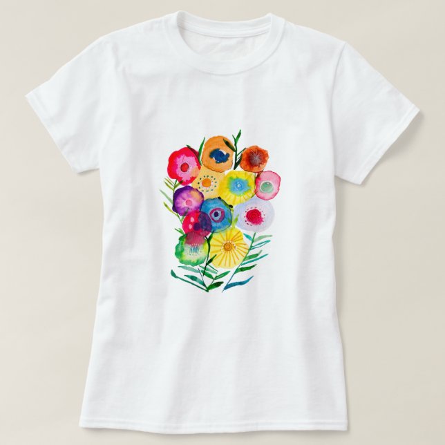 Camiseta Flores de cor aquosa, púrpura, (Frente do Design)