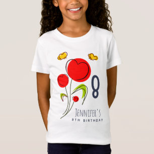 Camiseta Flores de Coração Vermelho Bonito Ilustração Anive