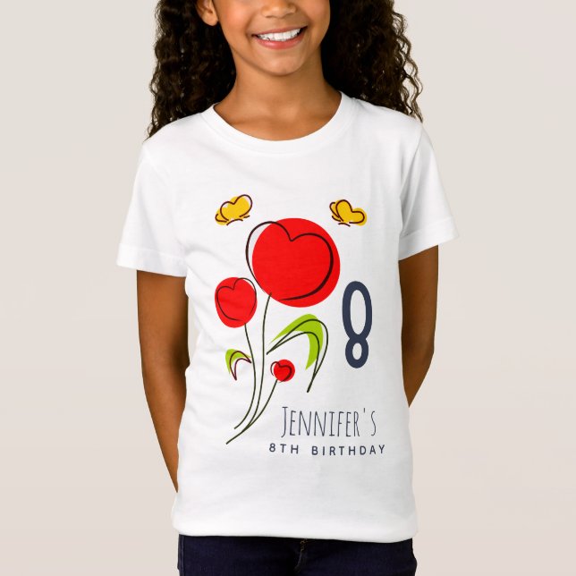 Camiseta Flores de Coração Vermelho Bonito Ilustração Anive (Frente)