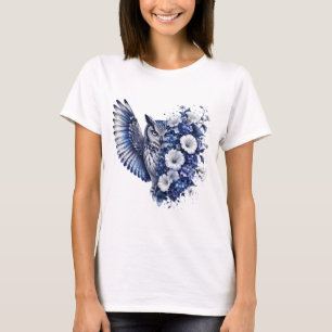 Camiseta Flores de Coruja PNG Desenho Floral de Pássaro Aqu