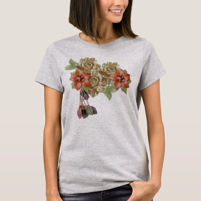 Camiseta Flores De Couro Vermelho E Creme (Frente)