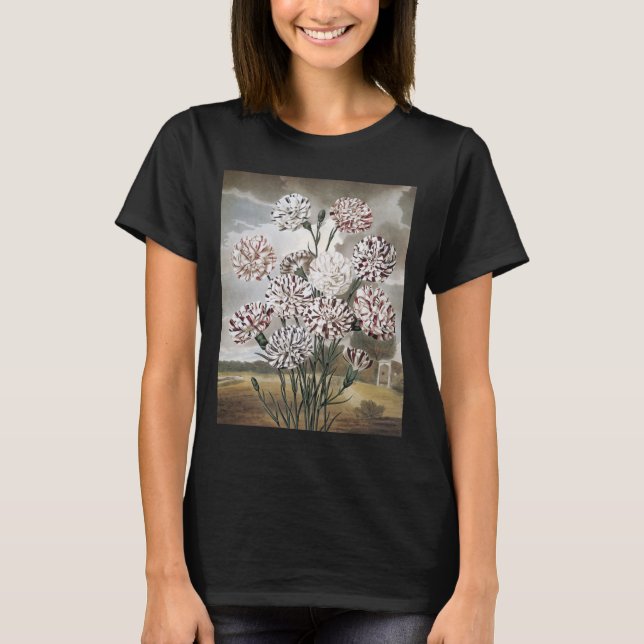 Camiseta Flores de Cravos Variegados Vintage com Céu Cinza (Frente)