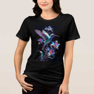 Camiseta Flores de Cristal de Beija-flor Neon Iridescente