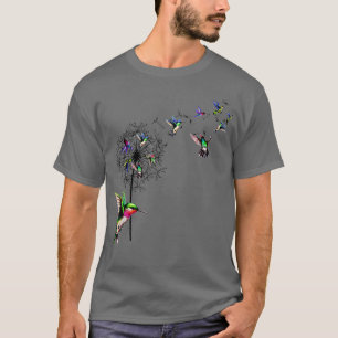 Camiseta Flores De Dandelion De Aves Hummingbird Para Mulhe