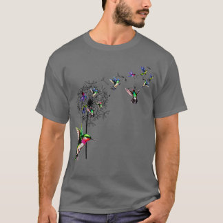 Camiseta Flores De Dandelion De Aves Hummingbird Para Mulhe