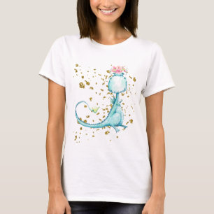 Camiseta *~* Flores De Dinossauro Azul-Brilhante
