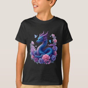 Camiseta Flores de Dragão Linda Arte Gráfico Colorido