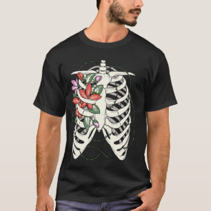 Camiseta Flores de Esqueleto Florescendo Jardim de Caixa To