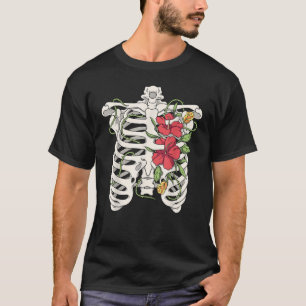 Camiseta Flores De Esqueleto Gaiola X Ray Friturado Floral 