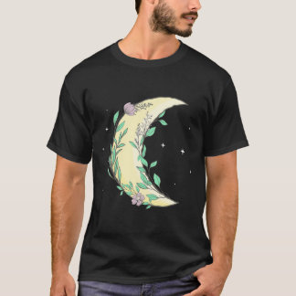 Camiseta Flores de Fase da Lua do Crescente Estético Fairyc