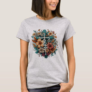 Camiseta Flores de Fé Cristã Religiosa