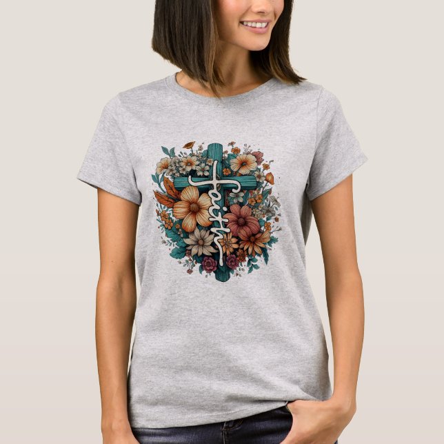 Camiseta Flores de Fé Cristã Religiosa (Frente)