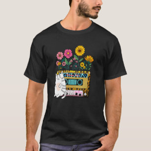 Camiseta Flores de Fita de Cassete de Alma Retroativa Gato
