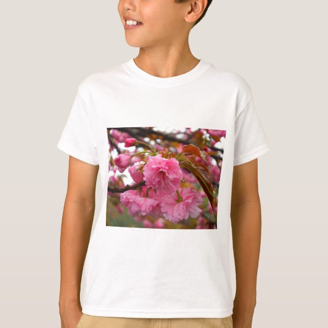 Camiseta Flores de Flor de Cereja Rosa Quente (Frente)