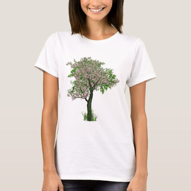 Camiseta Flores de Flores de Cereja Folhas de Árvore Folhas (Frente)