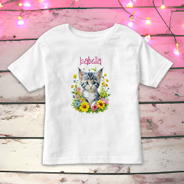 Camiseta Flores de Gatinhos de Aquarelas Personalizadas