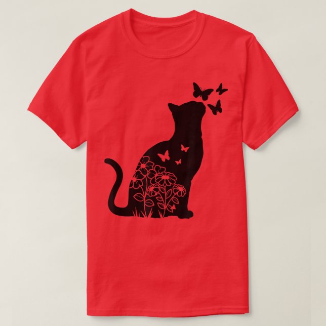 Camiseta Flores De Gato Flores De Borboletas Florais Mulher (Frente do Design)
