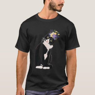 Camiseta Flores de Gato Tuxedo Pais de Gatinhos