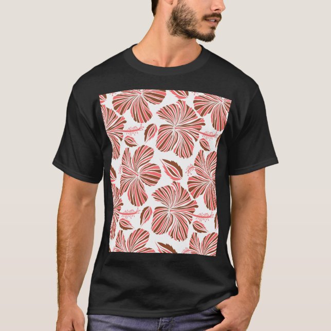 Camiseta Flores de hibisco havaianas: estilo tropical marro (Frente)