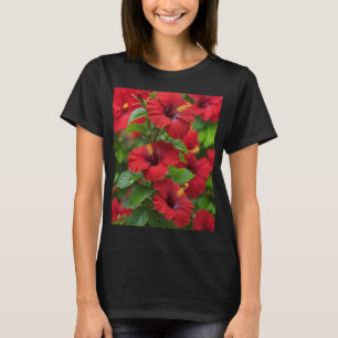 Camiseta Flores De Hibisco Vermelho Vibrantes Com Folhas-43