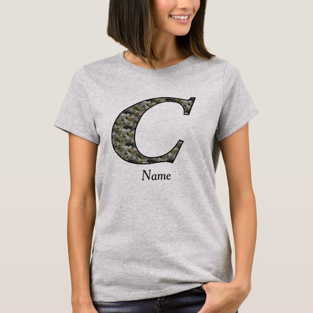 Camiseta Flores de Hortênsia com Inicial de Monograma Perso (Frente)