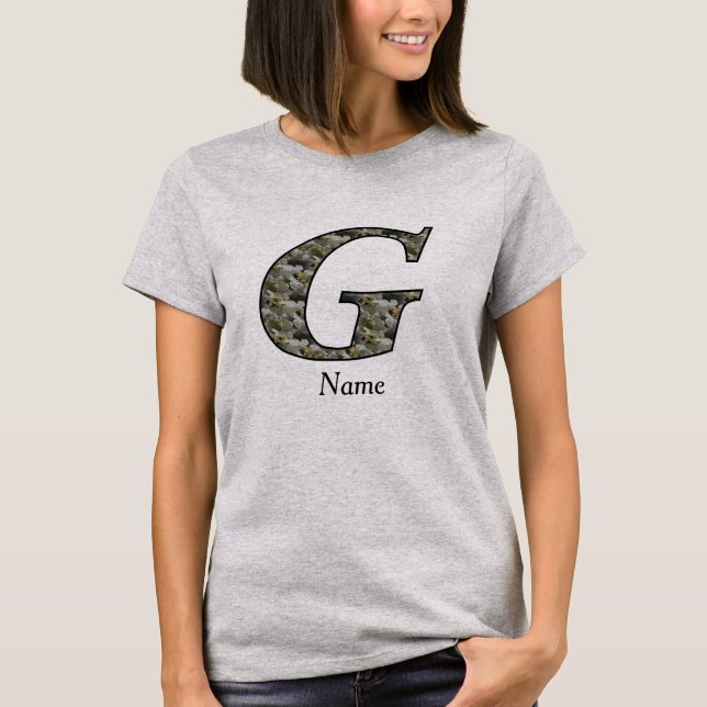 Camiseta Flores de Hortênsia com Inicial de Monograma Perso (Frente)