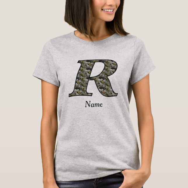 Camiseta Flores de Hortênsia com Inicial de Monograma Perso (Frente)