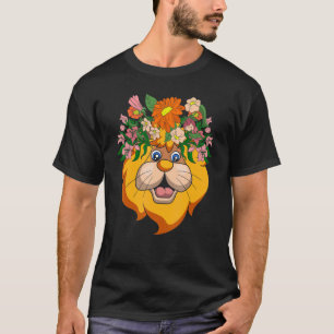 Camiseta Flores de Jardim África Safari Animal Leão Fofo