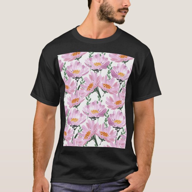 Camiseta Flores De Jardim Cor-De-Rosa: Sem Costura Desenhad (Frente)