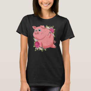 Camiseta Flores de Jardim Fazenda Animal Fazendeiro Porco L