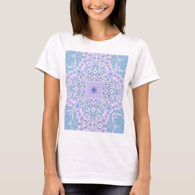 Camiseta Flores de jardim retrô em azul e violeta (Frente)