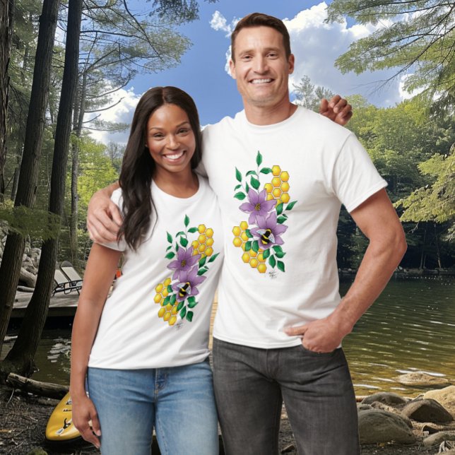 Camiseta Flores de Lavanda Abelha Amarela (Criador carregado)