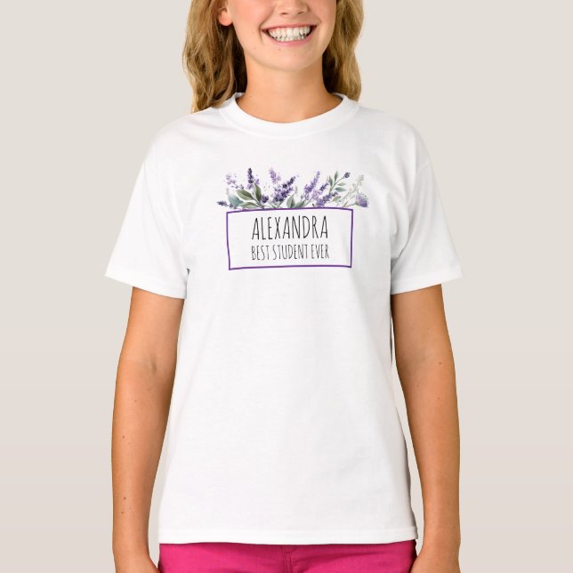 Camiseta Flores de Lavanda Personalizadas Melhor Aluno de T (Frente)