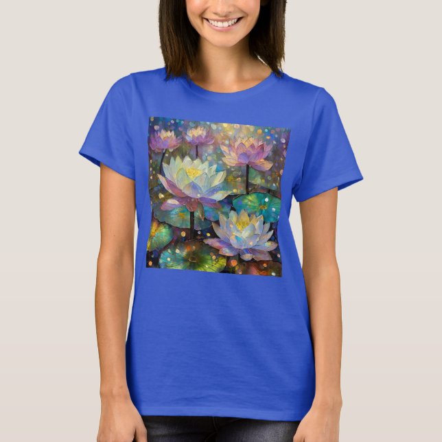 Camiseta Flores de Lótus Delicadas Florescendo na Neve (Frente)