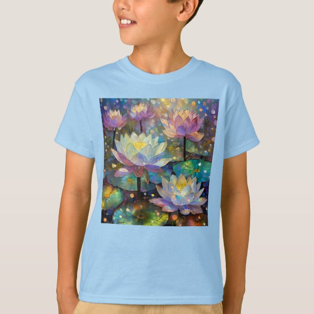 Camiseta Flores de Lótus Delicadas Florescendo na Neve (Frente)