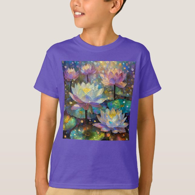 Camiseta Flores de Lótus Delicadas Florescendo na Neve (Frente)