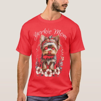 Camiseta Flores de Mãe de Yorkie Yorkshire Terrier Amante d