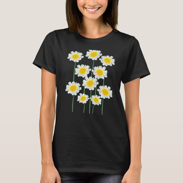 Camiseta Flores de margarida brancas e amarelas do fluxo si (Frente)